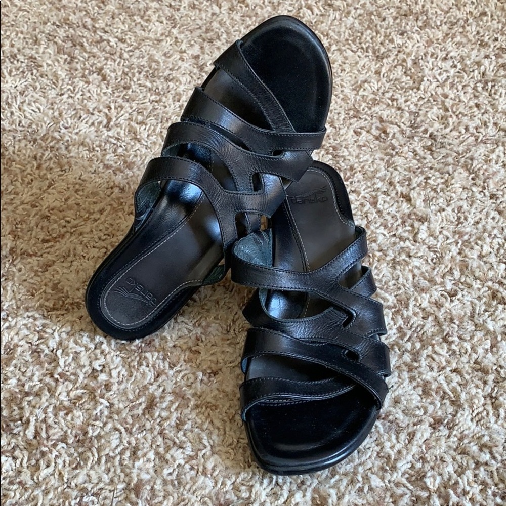 Dansko black leather heeled slides